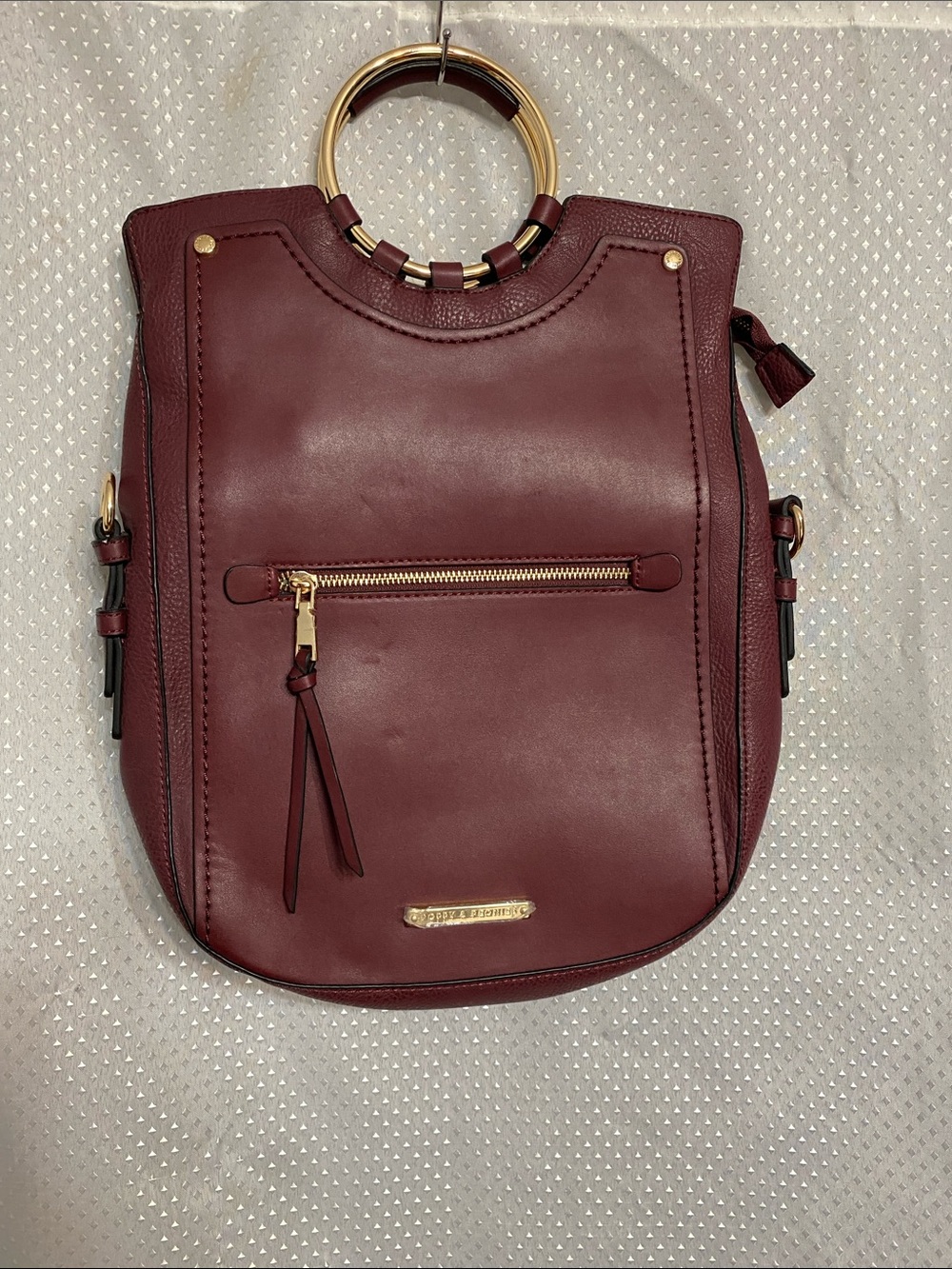 Poppy & Peonies Burgundy Shoulder Bag with Gold Ring Handle